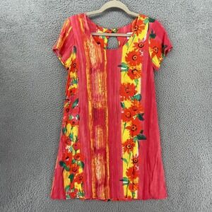 Hula Moon Jams World Dress Womens‎ S Pink Floral Fire Daisy Trapeze Swing Summer